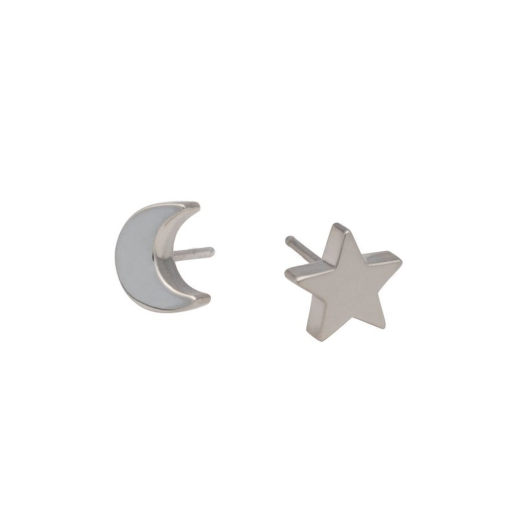 Sterling Silver Mismatched Moon and Star Earrings